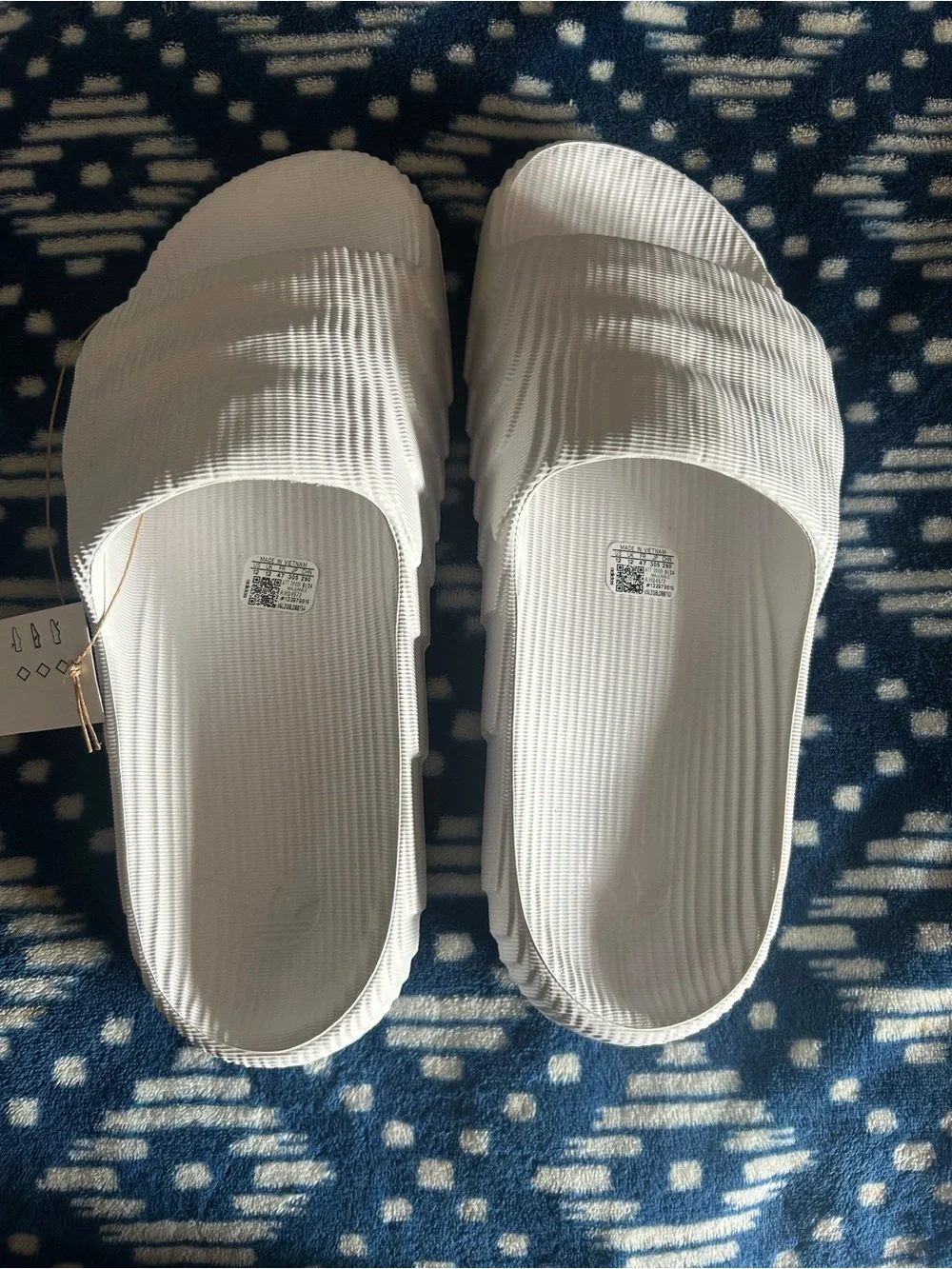 adidas White Ribbed Slide Sandals - Women's Slip-On